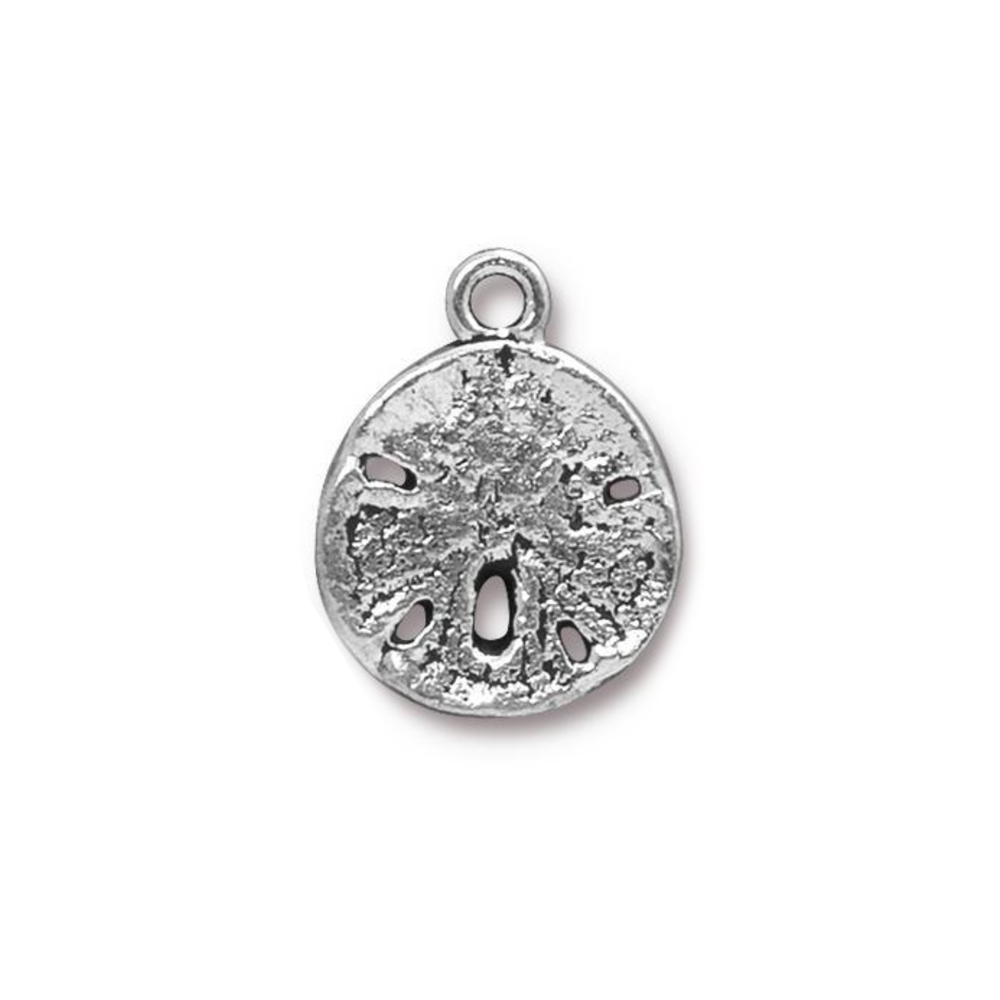 Charms & Solderable Accents Sand Dollar Charm, Silver Plated Pewter, 21mm